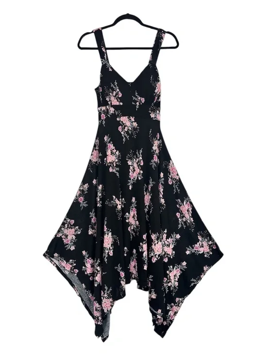 American Rag Handkerchief Dress Womens Small Floral Black Smocked Cottagecore - Picture 2 of 9